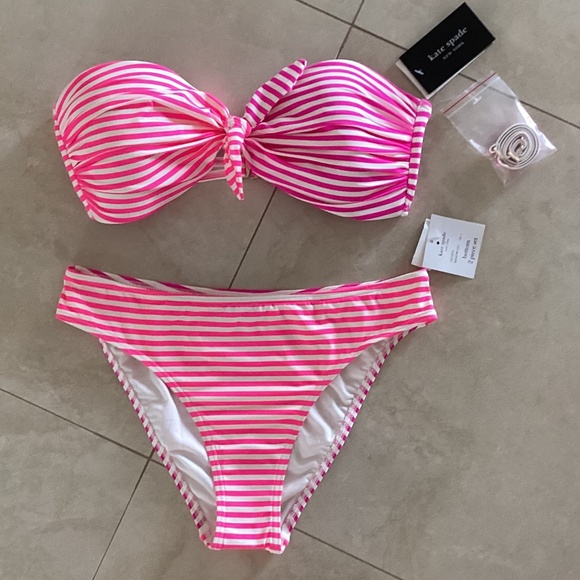 Kate Spade Bandeau Bikini Set in Radiant Pink White Pink Purple Stripes 💕 - Picture 1 of 10